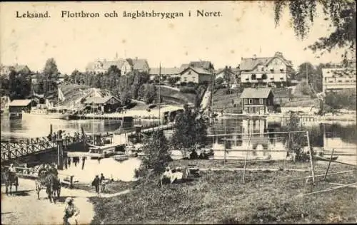 Ak Leksand Schweden, Blick auf  Flottbron, Ångbåtsbryggan, Noret, Häuser