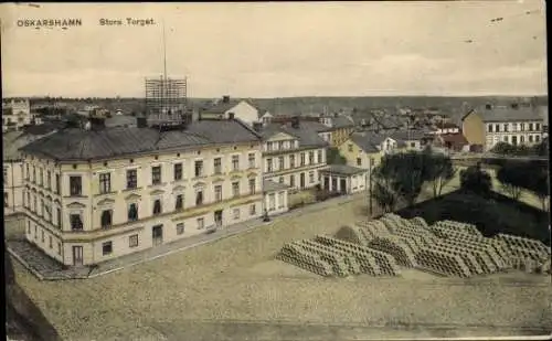 Ak Oskarshamn Schweden, Stora Torget, Bauwerk, Häuser, Steine, Panorama, Stadtansicht