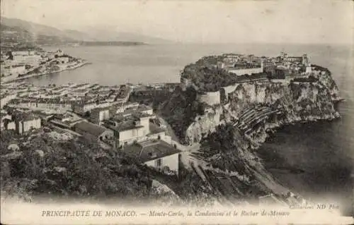 Ak Monaco, Monte-Carlo, la Condamine, Rocher de  Panorama, Küstenansicht