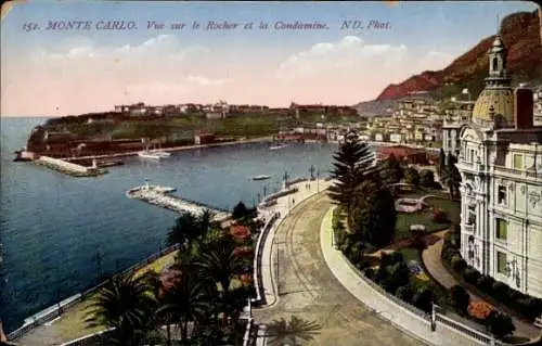 Ak Monte Carlo Monaco, Panorama auf den Hafen, der Rock und den Stadtteil Condamine, Monte Carlo