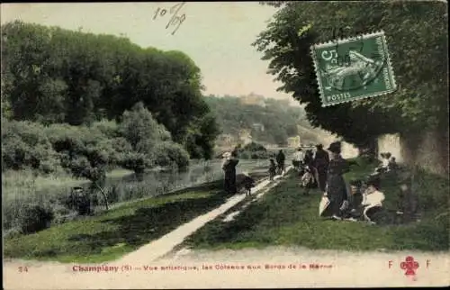 Ak Champigny Marne, Vue artistique, les Coteaux aux Bords de la Marne