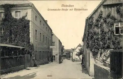 Ak Mutzschen Grimma in Sachsen, Grimmaische-Straße mit Schützenhaus