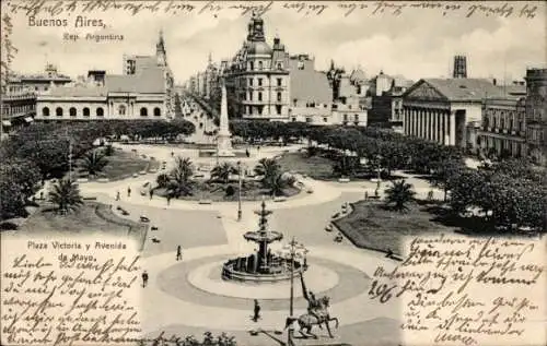 Ak Buenos Aires, Argentina, Plaza Victoria y Avenida de Mayo
