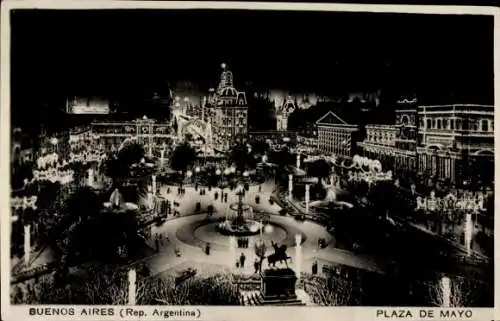 Ak Buenos Aires Argentinien, Plaza de Mayo, Nachtbeleuchtung