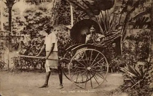 Ak Ceylon Sri Lanka, Tamil Lady in Rickshaw, Rikscha