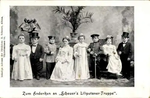 Ak Scheuers Liliputaner Gruppe, Kleinwüchsige