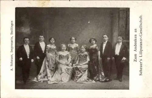 Ak Scheuer's Liliputaner Gesellschaft