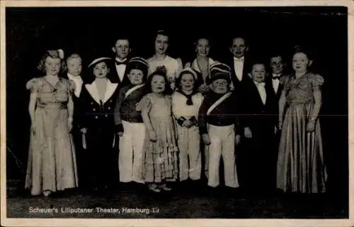 Ak Hamburg, Scheuers Liliputaner Theater, Gruppenbild