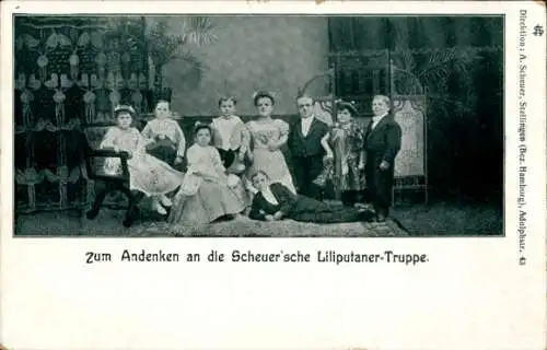 Ak Andenken an die Scheuer'sche Liliputaner Truppe