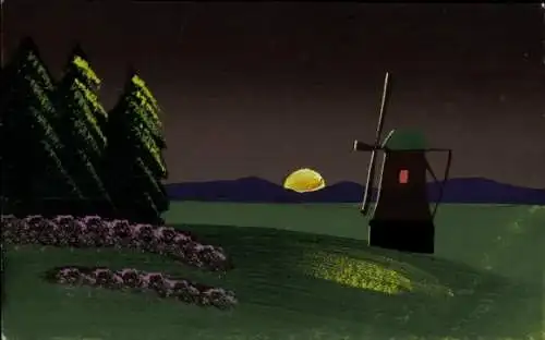 Handgemalt Künstler Ak Landschaft, Windmühle