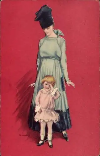 Künstler Ak Frau und weinendes Kind, gemaltes Porträt