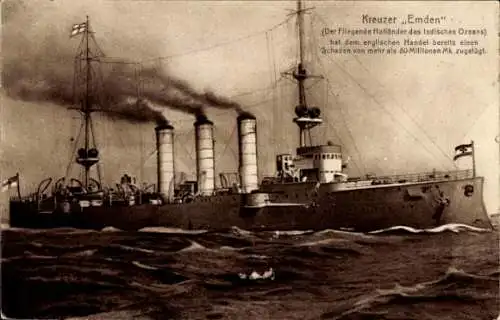 Ak Kreuzer Emden, Der fliegende Holländer des Indischen Ozeans, Kaiserliche Marine