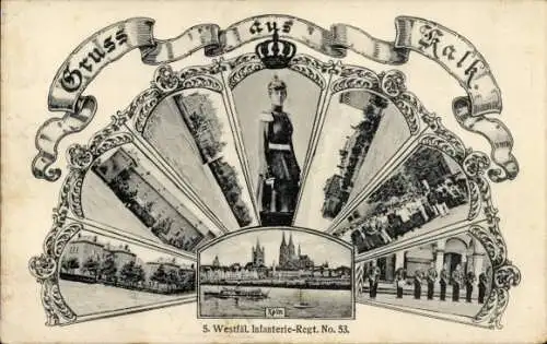 Passepartout Ak Kalk Köln am Rhein, 5. Westfälisches Infanterie Regiment No. 53, Kaserne, Wache