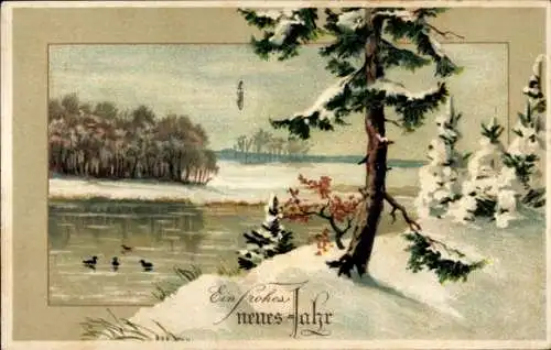 Ak Fröhliches Neujahr, Winterlandschaft
