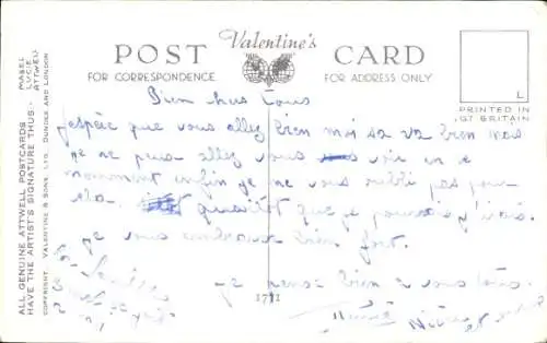 Künstler Ak Attwell, M. L., Kind beim Nähen, gemaltes Porträt