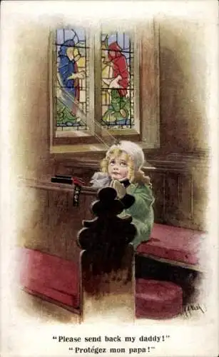 Künstler Ak Nash, Mädchen in der Kirche, Gebet