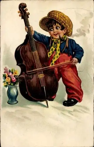 Litho Junge mit Pfeife, Kontrabass