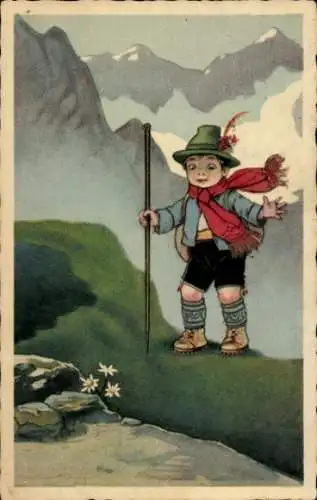 Künstler Ak Junge in Tracht, Wanderer