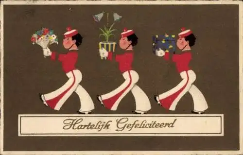 Ak Glückwunsch, Pagen, Blumen