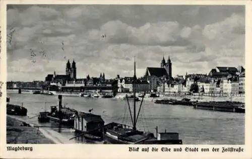 Ak Magdeburg an der Elbe, Blick auf die Elbe und Stadt von der Zollstraße