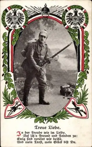 Wappen Ak Deutscher Soldat mit Gewehr, Treue Liebe