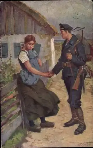 Künstler Ak Deutscher Seemann der Kaiserlichen Marine, Abschied von seiner Frau