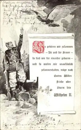 Ak Zitat Kaiser Wilhelm II., So gehören wir zusammen, Ich und die Armee, 1. WK