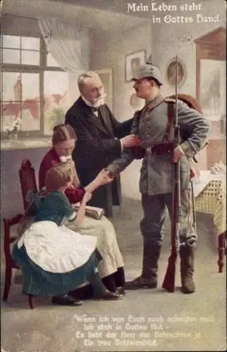 Ak Deutscher Soldat, Abschiedsszene, Mein Leben steht in Gottes Hand