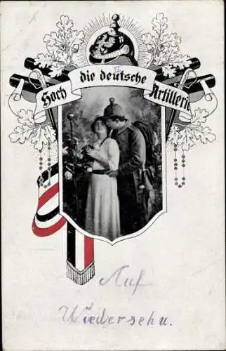 Passepartout Ak Hoch die deutsche Artillerie, Soldat mit Frau, RKL 2776/3