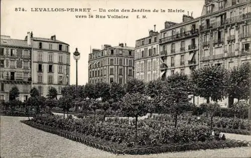 Ak Levallois Perret Hauts de Seine, Un coin des Jardins de la Mairie vers la Rue Voltaire