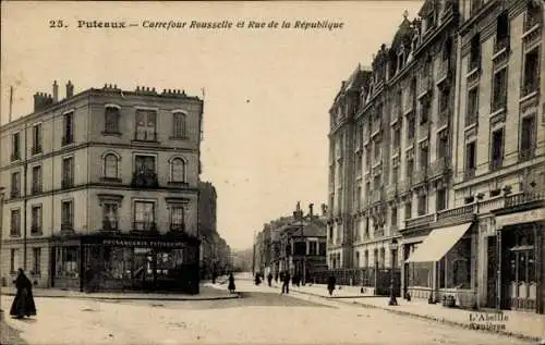 Ak Puteaux Hauts de Seine, Carrefour Rousselle et Rue de la République
