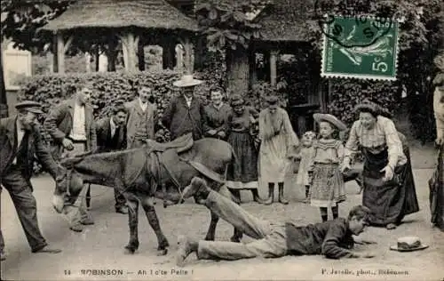 Ak Robinson Hauts de Seine, Esel wirft Reiter ab, Zuschauer
