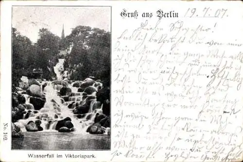 Ak Berlin Kreuzberg , Wasserfall, Viktoriapark
