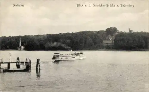 Ak Babelsberg Potsdam in Brandenburg,  Glienicker Brücke, Blick auf Babelsberg, Dampfer auf de...