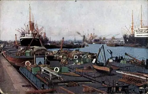 Ak Bremerhaven, Hafen mit Schiffen, Schleppern