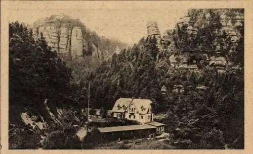 Ak Porschdorf Bad Schandau Sächsische Schweiz, Waltersdorfer Mühle, Berglandschaft, Mühle, Wal...