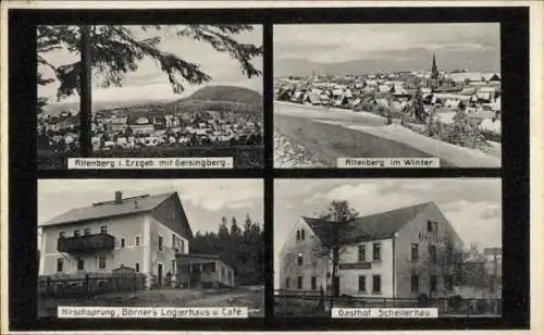 Ak Altenberg im Erzgebirge, Altenberg i.Erzgeb. mit Geisingberg, Altenberg im Winter, Gasthof ...
