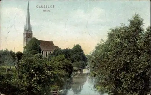 Ak Bad Oldesloe in Holstein, Kirche, Fluss, Bäume, schöne Landschaft