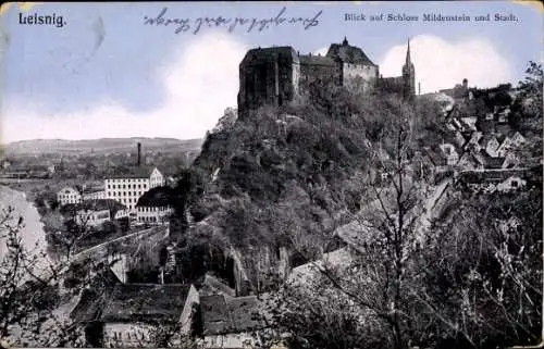 Ak Leisnig in Sachsen, Schloss Mildenstein mit Stadt