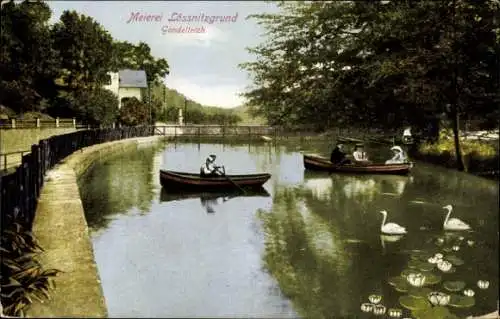 Ak Radebeul Sachsen, Meierei Lössnitzgrund, Ruderboote, Gondelteich