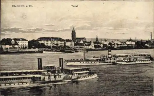 Ak Engers Neuwied am Rhein, Schiffe auf dem Rhein, Stadtansicht, historische Architektur, Flus...