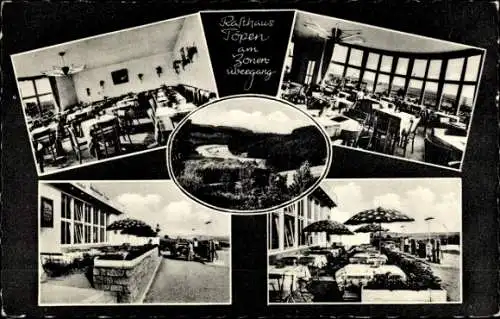 Ak Töpen in Oberfranken, Rasthaus  Zonenübergang, Innenansicht, Tische mit Blick