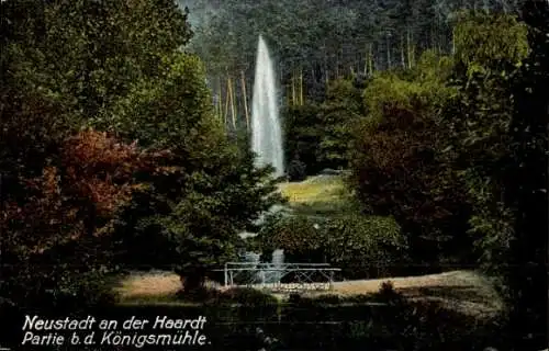 Ak Neustadt an der Haardt Neustadt an der Weinstraße , Brunnen, Parklandschaft, Bäume, Sitzbank