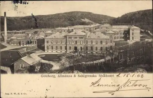 Ak Göteborg Schweden, Krankenhausgebäude, Sahlgrenska, Allmänna, älterer Stil, landschaftliche...