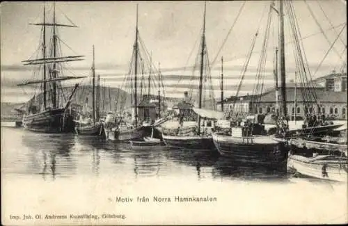 Ak Göteborg Schweden, Schiffe im Norra Hamnkanalen, historische Ansicht