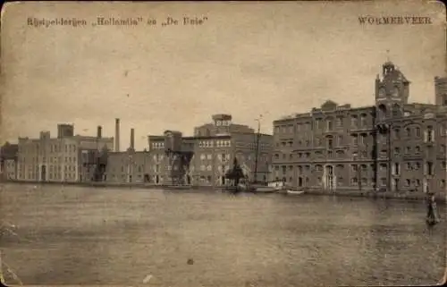 Ak Wormerveer Nordholland Niederlande, Historische Gebäude, Wasserblick, Schornsteine, alte Ar...