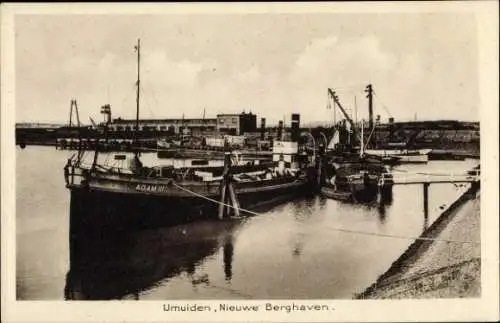Ak Ijmuiden Velsen Nordholland Niederlande, Hafenansicht, Schiffe, Nieuwe Berghaven, Schwarz-W...