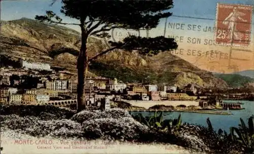 Ak Monte Carlo Monaco, Monte Carlo, allgemeine Ansicht, Gärten, Küste, Berge