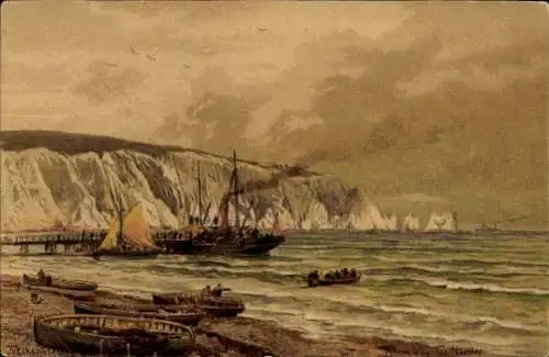 Künstler Ak Alum Bay Isle of Wight England, Boote am Strand, Anleger