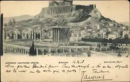 Ak Athen Griechenland, Akropolis, eine  Ruine, schöne Stadtansicht, 